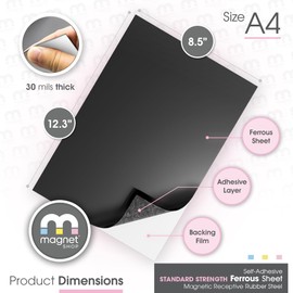 WARMAG Magnet Receptive Sheets with Adhesive Backing for Craft and Magnetic Miniatures Storage | Flexible Rubber Sheet Metal | 5 Pack, 30 mil Thick, 8.5” x 12.3” | Fits Inside US Really Useful Box