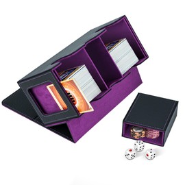 Tolesum Double Layer Card Deck Box for MTG, 2 Commander Displays, Fits 200 Double Wrapped Cards with Cube Compartment, Trading Card Box for Magic Commander TCG CCG EDH Cards Black/Purple