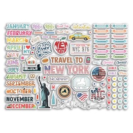 A4 Sticker Sheet New York Landmarks Vinyl Stickers - NYC America USA City Diary Travel Holiday Months Labels Scrapbook Journal #81379