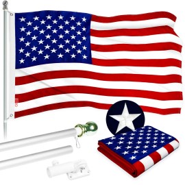UD_G128 - 6 Feet Tangle Free Spinning Flagpole (Silver) American Flag Brass Grommets Embroidered 3x5 ft American Flag Brass Grom