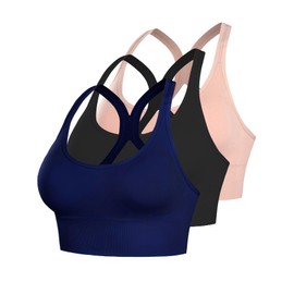 3pcs Set Sports Bras for Women Padded Wirefree Breathable Push Up Bralettes Full Coverage Workout Running Wireless Bra (US, Alpha, Small, Regular, Regular, Black+Dark Blue+Pink)