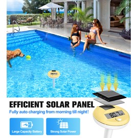 FirstE 2025 Solar Digital Pool Thermometer with Rope | Big Number LCD Display Floating Pool Thermometer for Easy Read | High Precision, IP68 Waterproof | Pools Water Temperature Gauge for Spa Yellow