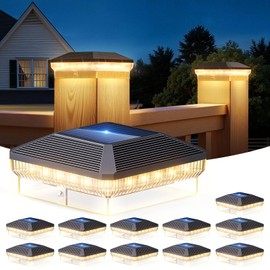 LETMY 12 Pack Solar Post Cap Lights Outdoor, 40 LEDs 4x4 Fence Post Solar Lights Outdoor Waterproof with 3 Modes, Solar Powered Deck Fence Cap Light for 3.5x3.5 4x4 Vinyl Wooden Posts (Black)