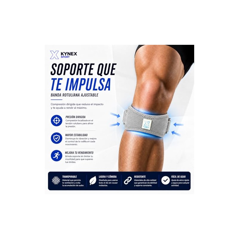 Sport Banda Rotuliana Ajustable con Almohadilla, Soporte Dirigido, Transpirable, Velcro