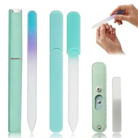 Plman 3PCS Glass Nail Files for Natural Nails, a Coarse Finger Nail File with Case, a Fine Glass Nail Filer with Case for Women, a Nano Glass Nail Buf