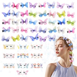 Shinybox Pack of 38 Butterfly Hair Clips, 10 Butterfly Face Stickers, 3D Snap Butterfly Hair Clips and Stickers Glitter, Butterfly Glitter Hair Clip for Carnival Party