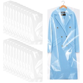 Ysimple Pack of 20 Transparent Plastic Garment Bags, 60 x 140 cm, Hanging Clothes Cover, Reusable, Dustproof Garment Bags, Clothes Cover for Coats, Jackets, Dresses