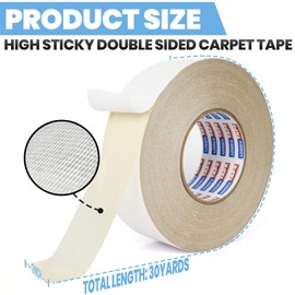 ADHES Double Sided Carpet Tape for Area Rugs – 2 Inch x 30 Yards x 2 Rolls, Heavy Duty Adhesive, Residue-Free, Rug Tape Gripper for Hardwood Floors, Tile, and Carpeted Surfaces – Easy to Apply