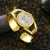 Weicam Women Simple Gold Round Dial Cuff Bangle Bracelet Analog