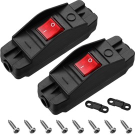 2 Pieces 20A Heavy Duty Inline Cord Switch Black On/Off Rocker with Red LED Large Current in Line on Off Extension Inline Cord Switch