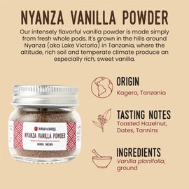 Burlap & Barrel Nyanza Vanilla Powder – Sweet, Classic Vanilla Flavor with Date-Tannin Aroma – Suitable for Baking and Cooking – As Seen On Shark Tank - 0.9oz Glass Jar