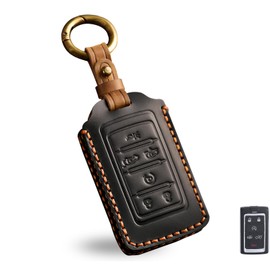 OLLEN NO-Screws Premium Leather Key Fob Cover, Fit for Jeep Wagoneer Grand Wagoneer Grand Cherokee L 2021-2025~, Car Key Case (Black, 6 Buttons)