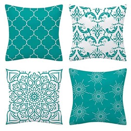 Set of 4 Luxton Home Decor Turquoise Green Cushion Covers, Soft Flannel Square Cushion Cover Set for Green Sofa Couch Lounge Decoration 45x45cm