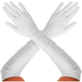 REDSTAR Long Gloves Satin Gloves Opera Gloves - Elbow Length Gloves Evening Gloves Long Satin Gloves (White)