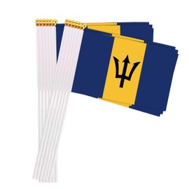 25 Packs Small Barbados Flags on Handheld Stick，Miniature Barbadian Flag for Outside,4x6 Inch Mini Hand Held Banner with Golden Topper,Patriotic Decorations