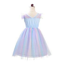 Lito Angels Unicorn Princess Dress with Horn Headband for Children Girls Blue Rainbow Tulle Dress Size 4-5 Years 110 (Tag Number 120)