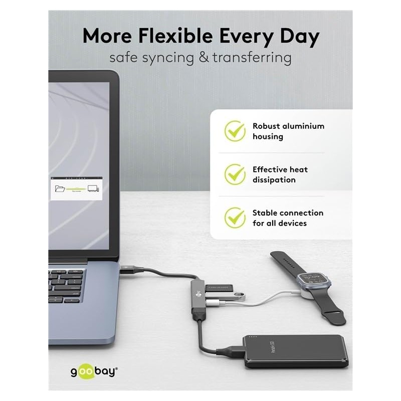 goobay 4-Port USB 3.2 Hub Slim, Multiple Plug, 5 Gbits,