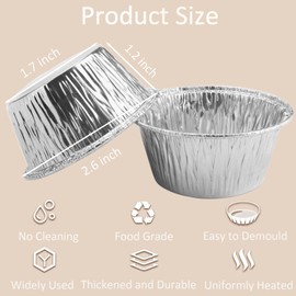 Aluminum Foil Baking Cups, 150 Pack Disposable 3 Oz Ramekins Aluminum Cupcake Muffin Liners Silver Foil Baking Cups for Egg Tart, Baking, Cupcake, Pudding, Appetize