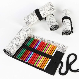 Slots Colored Pencil Wrap Roll up Pen Holder Case Drawing Coloring Pencil Roll Organizer Stationery Case for Student Artist Traveler