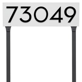Montague Metal Products Floating Modern 4‘’ Number Horizontal Address Plaque with lawn stakes-Assembled-Address Sign-House numbers sign-Aluminum-Easy to Install-Horizontal-Lawn-5 Digit