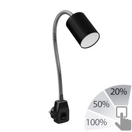 ledscom.de WAIKA GU10 Socket Lamp Gooseneck Switch Black with GU10 LED 3 Levels Dimmable White