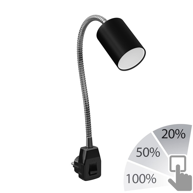 ledscom.de WAIKA GU10 Socket Lamp Gooseneck Switch Black with GU10