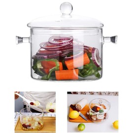 Glass Cooking Pot - 2L/67oz Glass Saucepan Heat-Resistant Borosilicate Glass Handmade Cookware Set stovetop Pot - Safe for Pasta Noodle, Soup, Milk, Tea,salad (2L/67OZ)