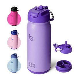BOTTLE BOTTLE Purple 16oz Stainless Steel Insulated Kids Sports Water Bottle with Straw and Pill Holder for Gifts and School