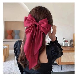 Red Hair Bow Clips for Women Layered Bowknot Hairpin Long Tail Silk Big Hair Bows Barrettes French Barrette for Hair Ribbons for Girls Large Satin Hair Clips for Styling