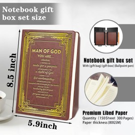 Christian Gifts Vintage Cross Gift Man of God Journal Bible Quote Gift Inspirational Scripture Gift,150Sheets 300 Pages, Pastor A5 Notebook (MAN OF GOD-brown)