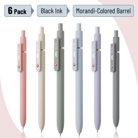 Mr. Pen- Retractable Gel Pens with Rose Gold Ring and Ball, 6 Pack, Morandi Barrels, Japanese Black Gel Pens, Fast Dry, Fine Point 0.5mm