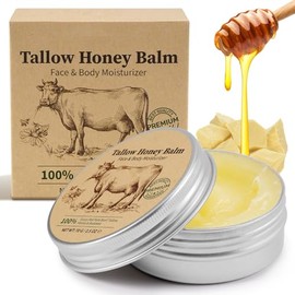 Sarga de ternera y bálsamo de miel para piel y cara, bálsamo de sarga de carne alimentada con pasto humectante facial profundamente nutritivo, repara la barrera de la piel para el cuidado seco, ayuda