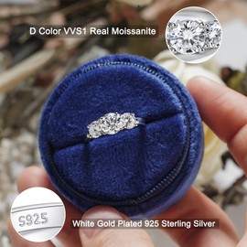 YODEWA 3 Stone Moissanite Engagement Rings 925 Sterling Silver 2ct D Color VVS Lab Created Moissanite Round Cut Sparkling Wedding Band for Women Size 8