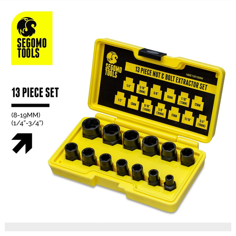 Segomo Tools 13 Piece Lug Nut and Bolt Extractor Removal