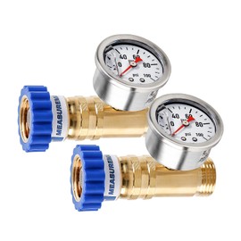 MEASUREMAN Lead-Free Brass Water Pressure Regulator 3/4’’ Female & Male Thread, with 0-100psi Glycerin-Filled Pressure Gauge, for RV, Camper, Trailer, Garden, Plumbing System 2 Pack