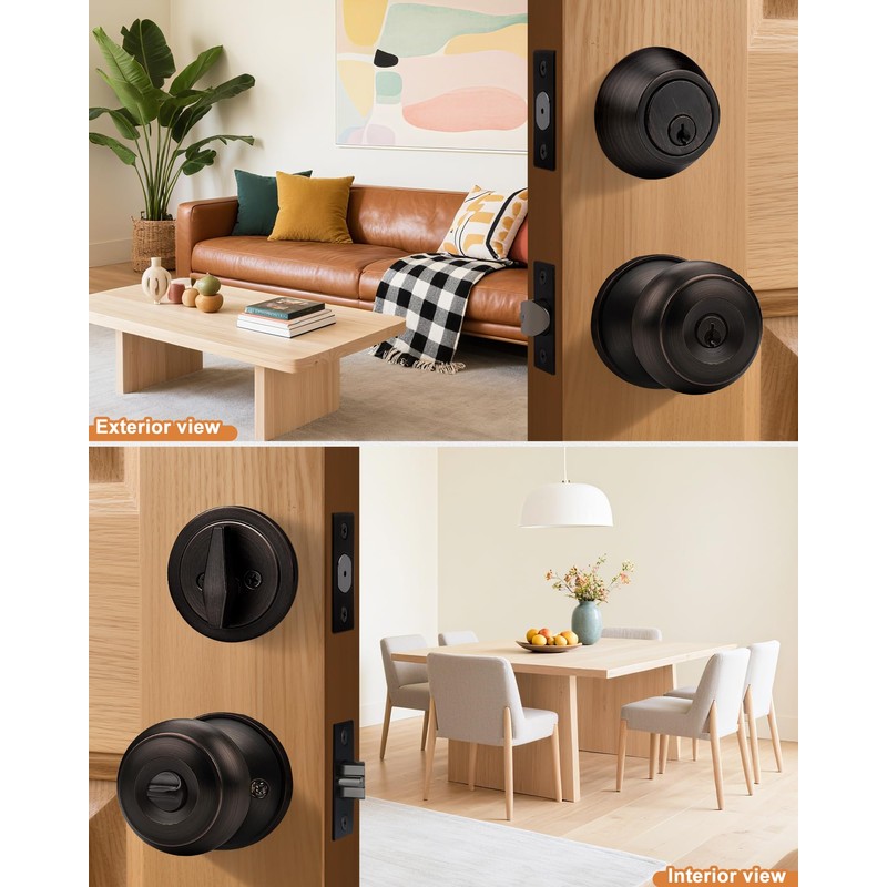 Probrico 4Pack Oil Rubbed Bronze Door Knob and Single Cylinder