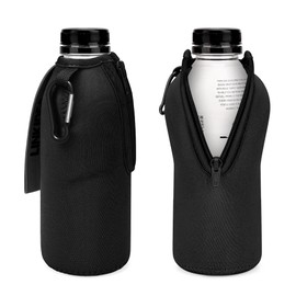 Linkidea Disposable Water Bottle Sleeve Compatible with 16.9 Fl Oz PRIME Hydration, BODYARMOR, Gatorade Fit, Insulated Neoprene Plastic Sports Drinks Cover Holder with Lockable Zipper, Black