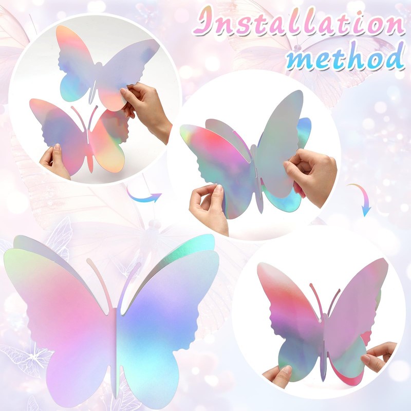 20 PCS Large Iridescent Butterfly Centerpieces for Tables Butterfly Party