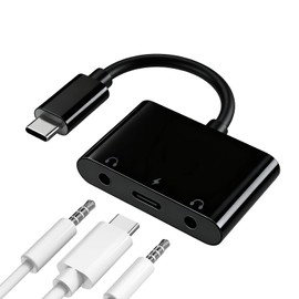 SkySmile USB C Audio Headphone Adapter, 4 in 1 Type-C to Dual 3.5mm Headphone Audio Splitter with Headphone Jack and Charging Port