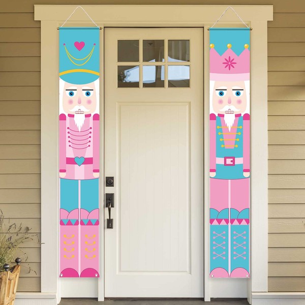 Allenjoy 11.8" x 70.9" 2PCS Pink Nutcracker Soldier Porch Sign