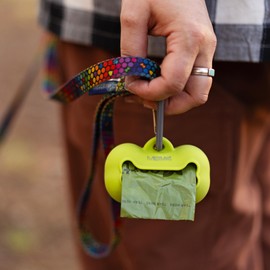 Messy Mutts Silicone Dog Waste Bag Holder | Dog Poop Bag Dispenser with Carabiner and Bags | Unscented Roll Included – 15 bags | Leash Essential | (Blue)