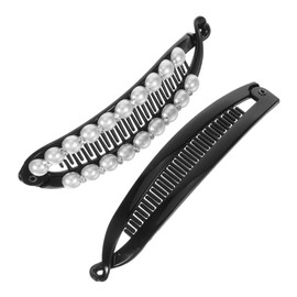 WOONEKY 2pcs Vintage Artificial Pearl Banana Clips Hair Accessories for Women Comfortable Ergonomic Design with Strong Grip Suitable for Thick and Fine Hair Elegant Updo Styling for