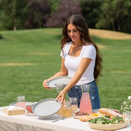 Grow Forward Premium Wheat Straw Plates - 10 Inch Reusable Hard Plastic Dinner Plates Set of 8 - Unbreakable & Microwave Safe Dishes for Dessert, Camping, RV, Outdoors, Patio, Kitchen - Feather