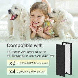HSIAMEN NEA-F1 H13 True HEPA Replacement Filter Compatbile with Eureka NEA120 and Toshiba Air Purifier CAF-W36USW, 2 H13 True HEPA Filters (NEA-F1) & 4 Carbon Filters (NEA-C1)
