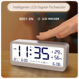 HAPPMY Wecker Digital mit 2 Weckzeiten, Digital Uhr mit Temperaturanzeige und Hygrometer, Digitaler Tischuhr ohne Ticken, Batteriebetrieben Schlafzimmer Nachttisch Digitaluhr