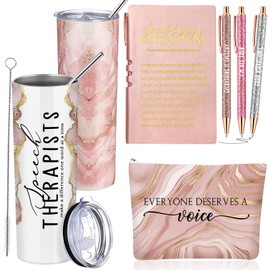 RimCereal 6 Pcs Speech Therapist Gifts SLP Gifts for Speech Language Pathologist 20 oz Tumbler Makeup Bag A6 Notebook Ballpoint Pen SLP Graduation Gift Appreciation Gift for Teacher Therapist (Pink)