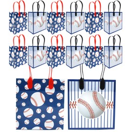 TINYMILLS Baseball Party Favor Treat Bags- Baseball Little League Goody Bags with Handles for Birthday Party Pack of 12