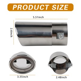 ijuicy 1 PC Car Exhaust Tips, Single Outlet Straight Muffler Exhaust, Stainless Steel High Temperature Resistant Tail Pipe Muffler Tip, Universal Car Modification Accessories (Silver)