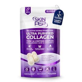 Bio-Active 100% Pure Bovine - SkinPep Hydrolysed Collagen Peptides 60 Capsules, 1080mg | Vitamin C & Hyaluronic Acid | Grass-Fed, Halal Certified, UK Made | Type I & III Skin, Hair & Joints Support