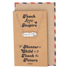 quan jewelry Beautiful Bar Necklace with Pendant, Gift for Teachers, comes with Motivational and Inspirational Quote Greeting Cards